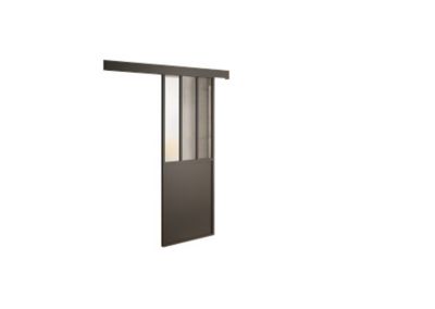 Kit porte 730 atelier noir verre depoli avec rail bandeau decor assorti