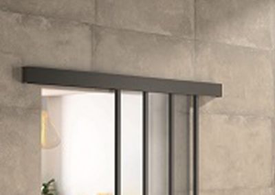Kit porte 730 atelier noir verre depoli avec rail bandeau decor assorti