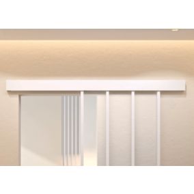Kit porte 830 atelier blanc verre depoli avec rail bandeau decor assorti