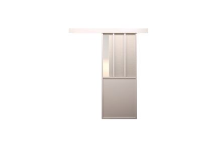 Kit porte 930 atelier blanc verre depoli avec rail bandeau decor assorti
