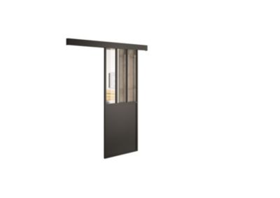 Kit porte 930 atelier noir verre clair avec rail bandeau decor assorti