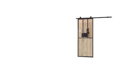 Kit porte Coulissante en applique Atelier noir chêne terra cadre en aluminium et verre transparent H. 204 X 93 X 3,6 Cm