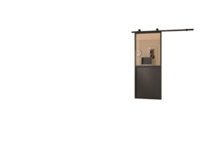 Kit porte Coulissante en applique Contemporain noir cadre en aluminium et verre transparent H. 204 X 83 X 3,6 Cm