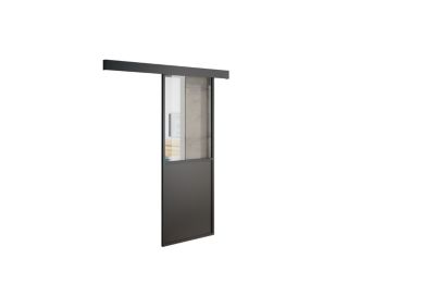 Kit porte coulissante en applique Contemporain noir cadre en aluminium et verre transparent H 204 x 93 x 3,6 cm H 204 x 93 x 3,6 cm