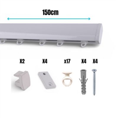 Kit rail à rideau gris 150 cm - 15x25mm - Fixation plafond - Boulet