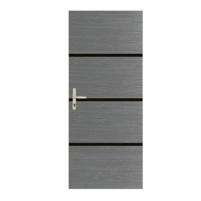 Kit RENO'PORTE non encollé 100% 85 x 50 cm gris agate et profilés noirs rénovation porte