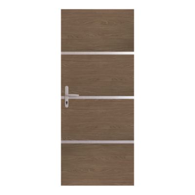 Kit RENO'PORTE préencollé 85 x 52 cm chêne fumé et profilés alu rénovation porte