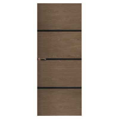 Kit RENO'PORTE préencollé 85 x 52 cm chêne fumé et profilés noirs rénovation porte
