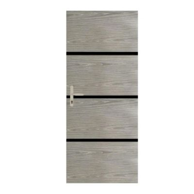 Kit RENO'PORTE préencollé 85 x 52 cm chêne greige et profilés noirs rénovation porte