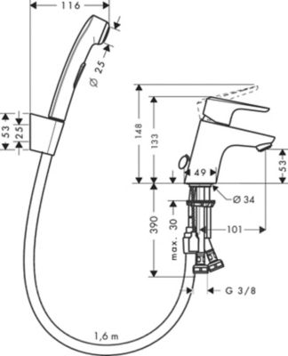 Kit robinet de bidet et douchette WC chromé Hansgrohe Ecos