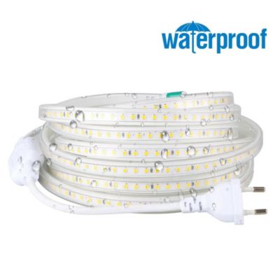 Kit Ruban LED 230v 10M blanc froid 6000K étanche IP67 avec fixations fournies, intérieur et extérieur