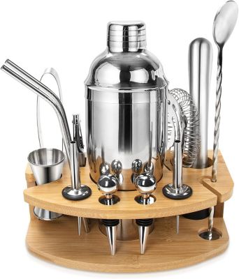 Kit Shaker Cocktail 13 Pièces avec Support en Bois