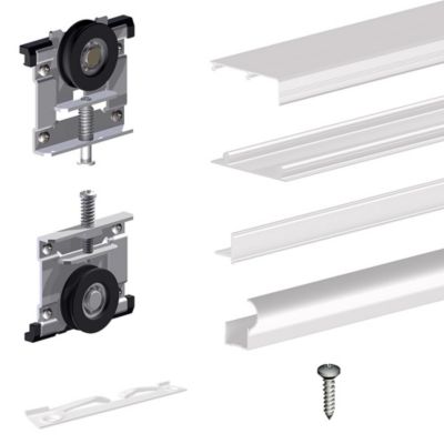 Kit SLID'UP 220 aluminium blanc pour 2 portes de placard coulissantes 18 mm - rail 1,8 m - 70 kg