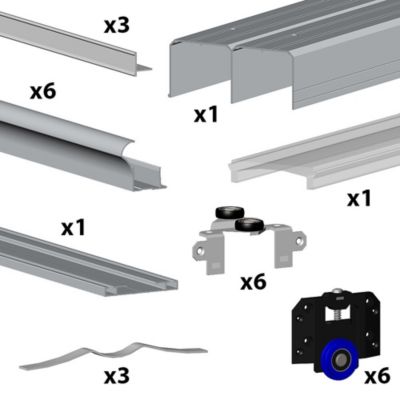 Kit SLID'UP 280 aluminium anodisé argent pour 3 portes de placard coulissantes 18 mm - rail 3 m - 50 kg