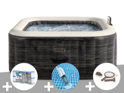Kit spa gonflable Intex PureSpa Ardoise carré Bulles 6 places + 6 filtres + Aspirateur + Kit d'entretien