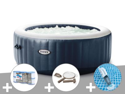 Kit spa gonflable Intex PureSpa Blue Navy rond Bulles 4 places + 6 filtres + Kit d'entretien + Aspirateur