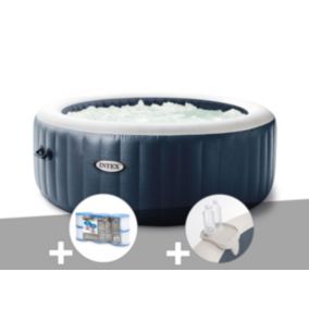 Kit spa gonflable Intex PureSpa Blue Navy rond Bulles 4 places + 6 filtres + Porte-verre