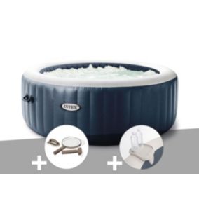 Kit spa gonflable Intex PureSpa Blue Navy rond Bulles 4 places + Kit d'entretien + Porte-verre