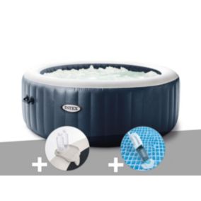 Kit spa gonflable Intex PureSpa Blue Navy rond Bulles 4 places + Porte-verre + Aspirateur