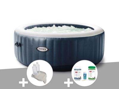 Kit spa gonflable Intex PureSpa Blue Navy rond Bulles 4 places + Porte-verre + Kit traitement brome