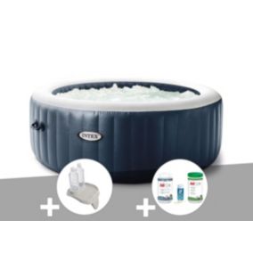 Kit spa gonflable Intex PureSpa Blue Navy rond Bulles 4 places + Porte-verre + Kit traitement brome