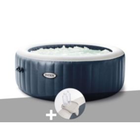 Kit spa gonflable Intex PureSpa Blue Navy rond Bulles 4 places + Porte-verre