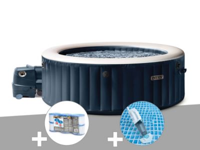 Kit spa gonflable Intex PureSpa Blue Navy rond Bulles 6 places + 6 filtres + Aspirateur