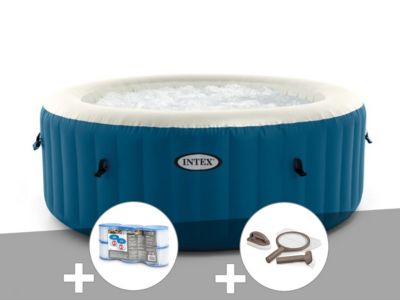 Kit spa gonflable Intex PureSpa Blue One rond Bulles 2/4 places + 6 filtres + Kit d'entretien