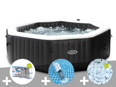 Kit spa gonflable Intex PureSpa Carbone octogonal Bulles et Jets 6 places + 12 filtres + 5 kg de sel + Aspirateur