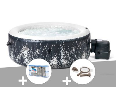 Kit spa gonflable Intex PureSpa Galaxie rond Bulles avec LED 4 places + 6 filtres + Kit d'entretien