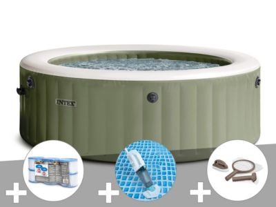 Kit spa gonflable Intex PureSpa Olive rond Bulles 4 places + 6 filtres + Aspirateur + Kit d'entretien