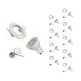 Kit Spot LED GU10 encastrable Rond Blanc avec une ampoule 8W (Pack de 10) - Blanc Chaud 2300K - 3500K - SILAMP