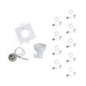 Kit Spot LED GU10 Orientable Carré Blanc avec Ampoule LED 8W (Pack de 10) - Blanc Chaud 2300K - 3500K - SILAMP