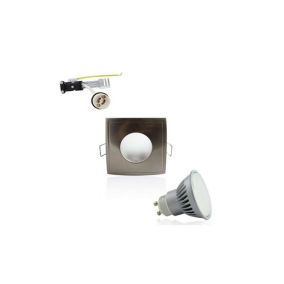 Kit Spot LED GU10 étanche 6W carré aluminium lumière 50W blanc chaud 2700K