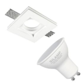 Kit Support Spot GU10 LED Carré Blanc 100x100mm avec Ampoule LED 6W - Blanc Froid 6000K - 8000K - SILAMP