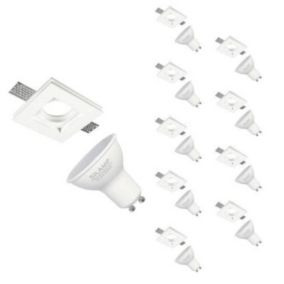 Kit Support Spot GU10 LED Carré Blanc 100x100mm avec Ampoule LED 6W (Pack de 10) - Blanc Froid 6000K - 8000K - SILAMP