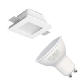 Kit Support Spot GU10 LED Carré Blanc 120mm + vitre opaque avec Ampoule LED 6W - Blanc Neutre 4000K - 5500K - SILAMP