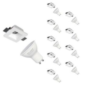 Kit Support Spot GU10 LED Carré Blanc 120x120mm avec Ampoule LED 6W (Pack de 10) - Blanc Chaud 2300K - 3500K - SILAMP