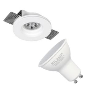 Kit Support Spot GU10 LED Rond Blanc 100mm avec Ampoule LED 6W - Blanc Chaud 2300K - 3500K - SILAMP