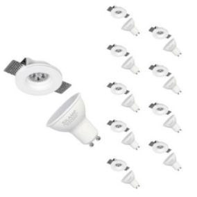 Kit Support Spot GU10 LED Rond Blanc 100mm avec Ampoule LED 6W (Pack de 10) - Blanc Chaud 2300K - 3500K - SILAMP