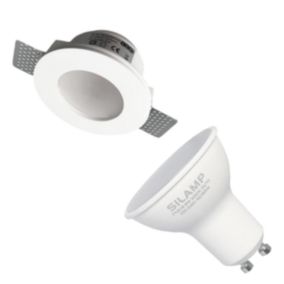 Kit Support Spot GU10 LED Rond Blanc 120mm + vitre opaque avec Ampoule LED 6W - Blanc Chaud 2300K - 3500K - SILAMP