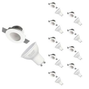 Kit Support Spot GU10 LED Rond Blanc 120mm + vitre opaque avec Ampoule LED 6W (Pack de 10) - Blanc Chaud 2300K - 3500K - SILAMP