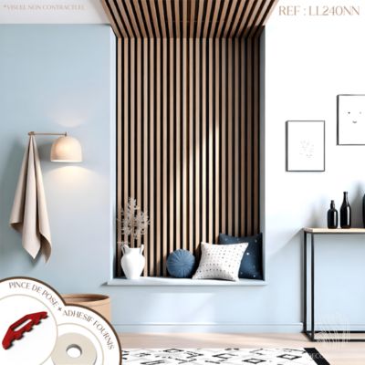 Kit tasseaux adhésif noyer naturel - Gabarit de pose offert - Surface de 2,4 M2 - Panneau tasseau sur-mesure