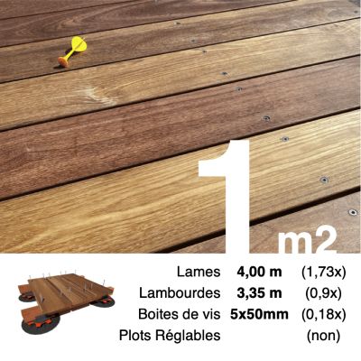 Kit terrasse bois exotique CUMARU pour 1 m², Lames 4 m, lambourdes 3,35 — free download