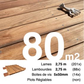Kit terrasse bois exotique JATOBA pour 80 m², Lames 2,75 m, lambourdes 2,75 m et visserie Inox