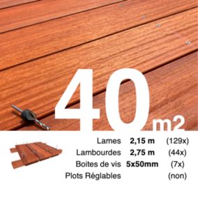 Kit terrasse bois exotique PADOUK pour 40 m², Lames 2,15 m, lambourdes 3,3 m et visserie Inox.