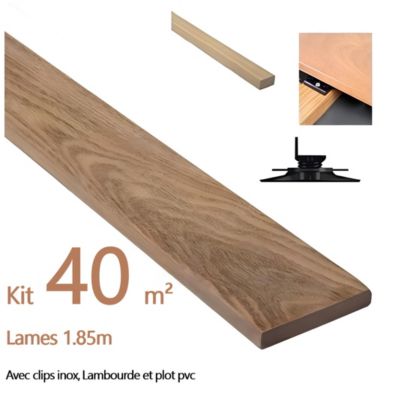Kit terrasse complet en bois exotique CUMARU avec Clips INOX - lot : 40m² - Longueur de lame : 1850 mm