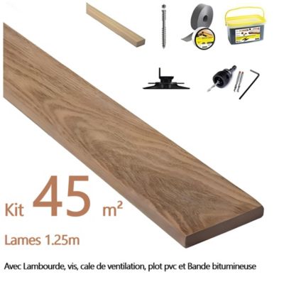 Kit terrasse complet en bois exotique CUMARU  - lot : 45m² - Longueur de lame : 1250 mm