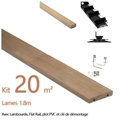 Kit terrasse complet en bois exotique IPE GRAD CLIPS - lot : 20m² - Longueur de lame : 1800 mm