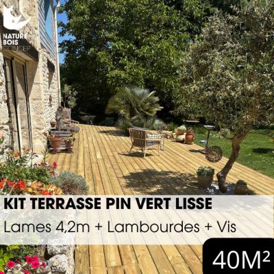 Kit terrasse complet - PIN VERT - AB LISSE - Ep.27 mm x l.145 mm - L.4,2 m  / 40 m²